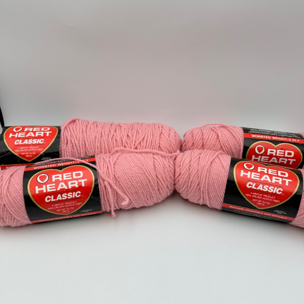 Red Heart Classic Wintuk Yarn 4 Skeins Pale Rose 755 Worsted Weight 4 Ply Pink